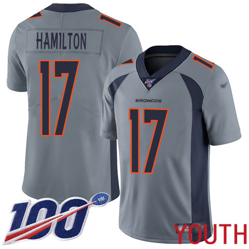 Youth Denver Broncos #17 DaeSean Hamilton Limited Silver Inverted Legend 100th Season Football NFL Jersey